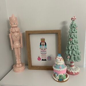 Pink Nutcracker and Holiday Decor Set